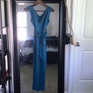 Teal tie waist romper